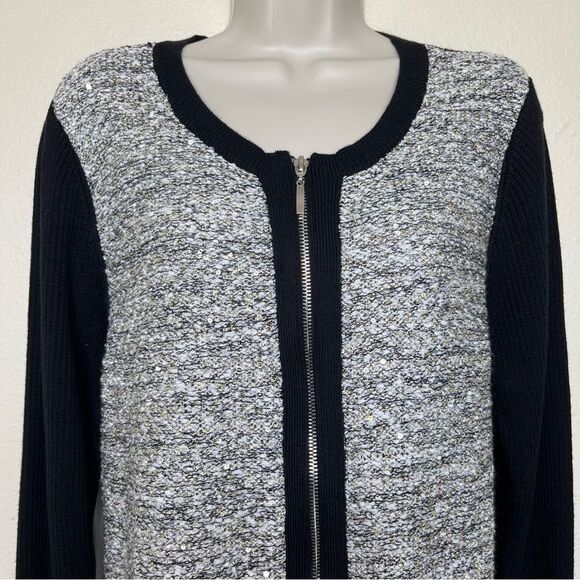 Lane Bryant Sequin Front Zip Up Moto Bomber Cardigan Black Rib Knit Women 18/20 - Picture 4 of 14